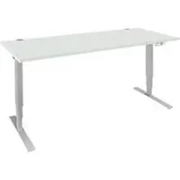 Schäfer Shop bureau AERO FLEX, elektrisch in hoogte verstelbaar, rechthoekig, T-voet, B 1600 mm, aluminium lichtgrijs/wit