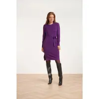 Smashed Lemon 24622 paarse gebreide jurk met ronde hals |