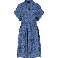 Conquista Blauwe jurk met bloemenprint en zijsplitten