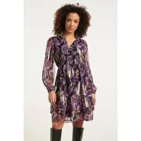 Smashed Lemon 24802 paarse paisley jurk met en jacquard |