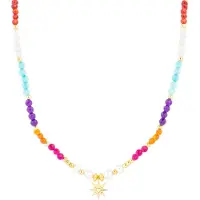 Luxenter Sterling Zilver 925 Ketting met Veelkleurig Kristal Afgewerkt in 18K Geel Goud - Shasha