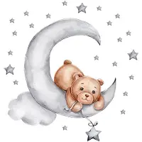 Konjac Sponge Wandsticker Beer op de Maan - Zelfklevende Ruimte Muurdecoratie voor Kinderkamer - 60x62 cm - Space Wandsticker voor Babykamer en Peuterruimte