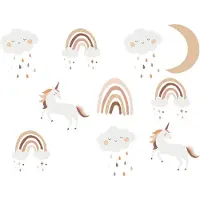 Siso Wandsticker Eenhoorns - Zelfklevende Muurdecoratie voor Kinderkamer - 86x54 cm - Kleurrijke Eenhoorn Sticker voor Meisjeskamer - Unicorn - Regenboog - Muurstickers
