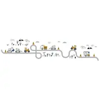 Siso Wandsticker Tractors en Straat - Zelfklevende Muurdecoratie voor Kinderkamer - 32x144 cm - Trekker Wandsticker voor Jongenskamer en Kinderdagverblijf