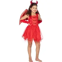 Coppens Jurk duivel met vleugels en tiara - 100% Polyester - Halloween kostuums | Maat 140 |