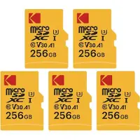 Kodak 5-pack MicroSD-geheugenkaarten – 256 GB, Klasse 10, Hoge prestaties, inclusief adapter