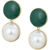 Faina Oorbellen goud / donkergroen / parelwit