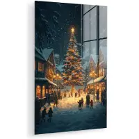 MuchoWow Glasschilderij 120x180 cm - Schilderij acrylglas - Kerstfeest - Dorp - Donker - Foto op glas - Muurdecoratie woonkamer - Wanddecoratie slaapkamer - Schilderijen