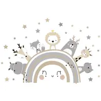Siso Wandsticker Dieren - Zelfklevende Dieren Decoratie voor Kinderkamer - 70x49 cm - Kleurrijke Muursticker met Dierfiguren voor Babykamer en Peuterruimte - Nijlpaard - Giraffe - Leeuw