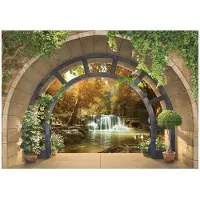 WALLARENA - Fotobehang - 150x105 cm - 3D waterval raam fototapet voor slaapkamer en woonkamer, vliesbehang