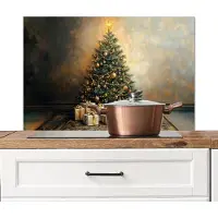 KitchenYeah Spatscherm keuken 80x55 cm - Kookplaat achterwand Kerstboom - Cadeaus - Goud - Muurbeschermer - Spatwand fornuis - Hoogwaardig aluminium