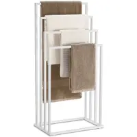 MULTISTORE Vrijstaande Handdoekhouder 4 Niveaus – Stalen Handdoekrek Mat Wit – Modern Design voor Badkamer of Wasruimte