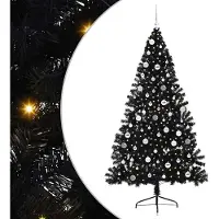 vidaXL Kunststof Voorverlichte Kerstboom met 300 LED Zwart 210 cm PVC
