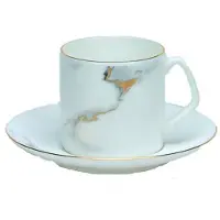 Bricard Drancy Koffieset - 12-delig - Wit/Marmer - Koffie Kopjes en Schoteltjes
