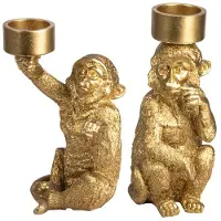 Gusta - Waxinelichthouder - Aap - Goud - Set van 2