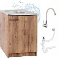 Stamar - Keukenkast 60cm met Wastafel + Wastafelkraan - Keuken meubel - Eik Goud