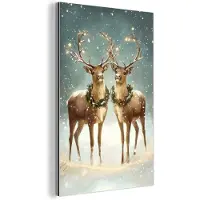 MuchoWow Aluminium schilderij 60x90 cm - Wanddecoratie metaal - Kerstmagie - Winterwoud - Rendier - Metalen muurdecoratie woonkamer - Decoratie industrieel - Foto op dibond - Industriële accessoires slaapkamer