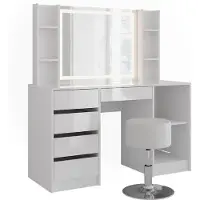 Vicco Sherry Kaptafel set met kruk – 128.2 cm 5 delen Wit/wit hoogglans
