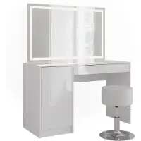 Vicco Kaptafel set met kruk Sherry Wit/Wit Hoogglans 119.8 cm met LED-spiegel en kruk, Model 57613