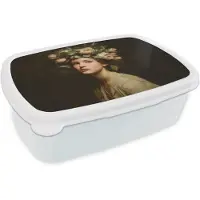 MuchoWow Broodtrommel Wit - Lunchbox Bloemenstilte - Vrouw - Portret - Brooddoos 18x12x6 cm - Brood lunch box - Broodtrommels voor kinderen en volwassenen