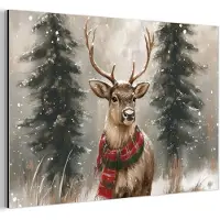 MuchoWow Aluminium schilderij 180x120 cm - Wanddecoratie metaal - Winter - Bos - Rendier - Donker - Metalen muurdecoratie woonkamer - Decoratie industrieel - Foto op dibond - Industriële accessoires slaapkamer
