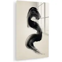 MuchoWow Glasschilderij 120x180 cm - Schilderij acrylglas - Penseelstreek - Zwart - Minimalistisch - Foto op glas - Muurdecoratie woonkamer - Wanddecoratie slaapkamer - Schilderijen