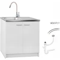 Stamar - Keukenkast Staand 80cm Spoelbak Kraan Elast Beige Bevestigingen - Wit