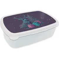 MuchoWow Broodtrommel Wit - Lunchbox Rendier - Zonnebril - Neon - Kerstboom - Brooddoos 18x12x6 cm - Brood lunch box - Broodtrommels voor kinderen en volwassenen