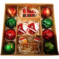 Villa Volance Luxe Kerstballen Set – 13-delig – Rood & Groen – Inclusief Santa, Treintje & Gingerbread Poppen – Glanzende Kerstdecoratie - rood/groen/goud - feestdagen - kerstmis - christmas