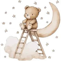 Siso Wandsticker Beer op Ladder - Zelfklevende Muurdecoratie voor Kinderkamer - 62x60 cm - Schattige Beer Sticker voor Babykamer en Peuterruimte - Muursticker Kinderkamer