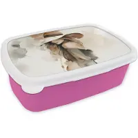 MuchoWow Broodtrommel Roze - Lunchbox Mysterieus - Vrouw - Sepia - Brooddoos 18x12x6 cm - Brood lunch box - Broodtrommels voor kinderen en volwassenen