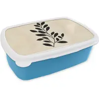 MuchoWow Broodtrommel Blauw - Lunchbox Minimalistisch - Tak - Bladeren - Zwart - Brooddoos 18x12x6 cm - Brood lunch box - Broodtrommels voor kinderen en volwassenen