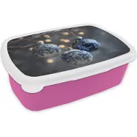 MuchoWow Broodtrommel Roze - Lunchbox Kerstbal - Versierd - Blauw - Brooddoos 18x12x6 cm - Brood lunch box - Broodtrommels voor kinderen en volwassenen