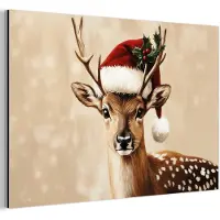MuchoWow Aluminium schilderij 180x120 cm - Wanddecoratie metaal - Kerst - Hert - Gewei - Rood - Metalen muurdecoratie woonkamer - Decoratie industrieel - Foto op dibond - Industriële accessoires slaapkamer