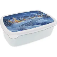 MuchoWow Broodtrommel Wit - Lunchbox Winteravond - Kerstdorp - Donker - Brooddoos 18x12x6 cm - Brood lunch box - Broodtrommels voor kinderen en volwassenen