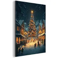 MuchoWow Aluminium schilderij 120x160 cm - Wanddecoratie metaal - Kerstfeest - Dorp - Donker - Metalen muurdecoratie woonkamer - Decoratie industrieel - Foto op dibond - Industriële accessoires slaapkamer