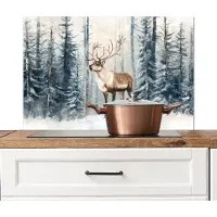 KitchenYeah Spatscherm keuken 80x55 cm - Kookplaat achterwand Rendier - Sneeuw - Woud - Wit - Muurbeschermer - Spatwand fornuis - Hoogwaardig aluminium