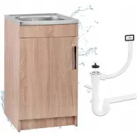 Stamar - Keukenkast 50x40 cm - Onderkast met Spoelbak met één compartiment + kraan + sifon - Eik Sonoma