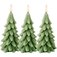 Lumineo LED kerstboom kaars - 3x - groen - 15 cm - batterijen - timer - kerstboom vorm kaarsen - kerstdiner
