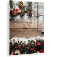 MuchoWow Glasschilderij 120x160 cm - Schilderij acrylglas - Kerstdecoratie - Geschenken - Hout - Veelkleurig - Foto op glas - Muurdecoratie woonkamer - Wanddecoratie slaapkamer - Schilderijen