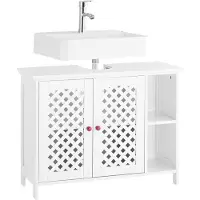 SoBuy Onderkast voor wastafel met 2 deuren en open nis – wastafelkast van MDF E1, verstelbaar rek, belasting 42 kg – badkamerkast 80 x 31,5 x 60,5 cm BZR210-W