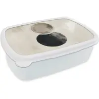 MuchoWow Broodtrommel Wit - Lunchbox Cirkels - Vorm - Beige - Abstract - Brooddoos 18x12x6 cm - Brood lunch box - Broodtrommels voor kinderen en volwassenen
