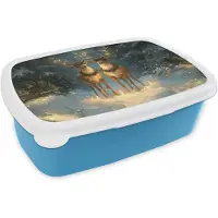 MuchoWow Broodtrommel Blauw - Lunchbox Dennensprookje - Rendier - Nacht - Brooddoos 18x12x6 cm - Brood lunch box - Broodtrommels voor kinderen en volwassenen