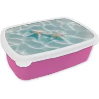 MuchoWow Broodtrommel Roze - Lunchbox Zeesterren - Golvend water - Rustgevend - Brooddoos 18x12x6 cm - Brood lunch box - Broodtrommels voor kinderen en volwassenen