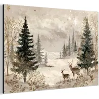 MuchoWow Aluminium schilderij 180x120 cm - Wanddecoratie metaal - Bos - Herten - Winter - Sneeuw - Metalen muurdecoratie woonkamer - Decoratie industrieel - Foto op dibond - Industriële accessoires slaapkamer