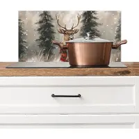 KitchenYeah Spatscherm keuken 70x30 cm - Kookplaat achterwand Winter - Bos - Rendier - Donker - Muurbeschermer - Spatwand fornuis - Hoogwaardig aluminium