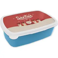 MuchoWow Broodtrommel Blauw - Lunchbox Illustratie - Kerstman - Rendieren - Rood - Brooddoos 18x12x6 cm - Brood lunch box - Broodtrommels voor kinderen en volwassenen