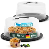 Novaliv 2x Taarttransportdoos met koelvak en muffinvorm (rond 38 x 33,5 x 17,5 cm), opbergdoos met deksel voor taarten en gebak, taarttransportdoos, taartvorm, taartkoepel