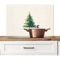 KitchenYeah Spatscherm keuken 80x55 cm - Kookplaat achterwand Kerstboom - Illustratie - Ster - Sneeuw - Muurbeschermer - Spatwand fornuis - Hoogwaardig aluminium