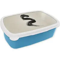 MuchoWow Broodtrommel Blauw - Lunchbox Penseelstreek - Zwart - Minimalistisch - Brooddoos 18x12x6 cm - Brood lunch box - Broodtrommels voor kinderen en volwassenen